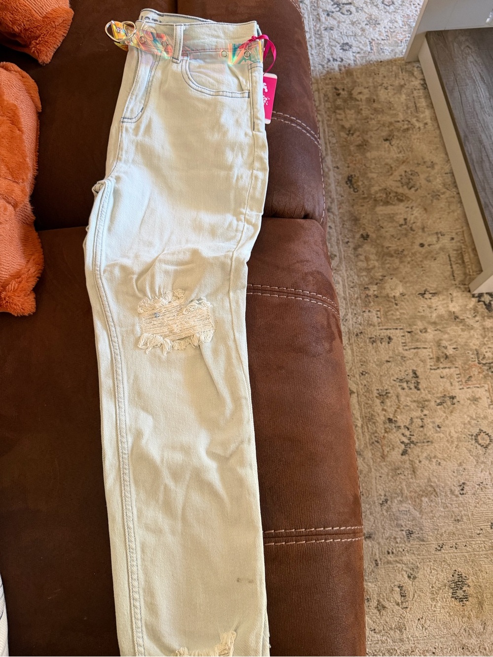 Girl mini mom jeans Cream Distressed Jeans